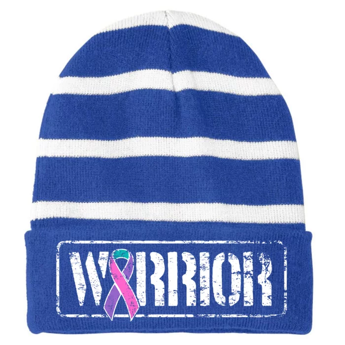 Thyroid Cancer Warrior Gift Military Style Awareness Ribbon Gift Striped Beanie with Solid Band