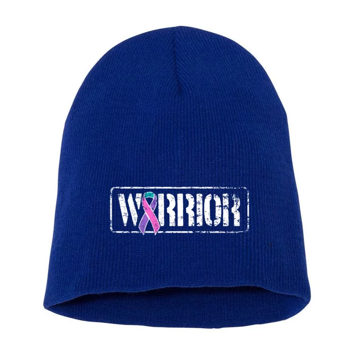 Thyroid Cancer Warrior Gift Military Style Awareness Ribbon Gift Short Acrylic Beanie