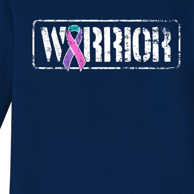 Thyroid Cancer Warrior Gift Military Style Awareness Ribbon Gift Baby Long Sleeve Bodysuit