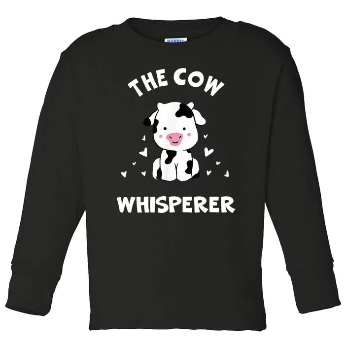 The Cow Whisperer Cute Black And White Resting Cow Toddler Long Sleeve Shirt