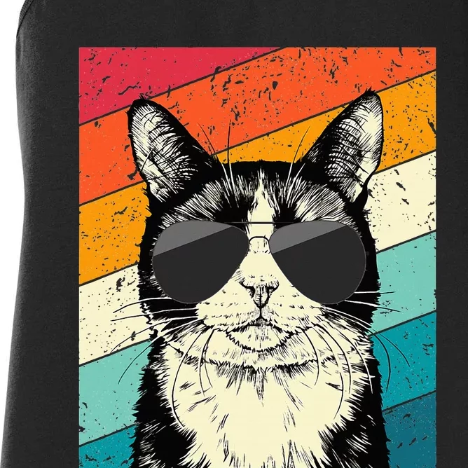 Tuxedo Cat With Sunglasses Cat Lovers Women's Racerback Tank