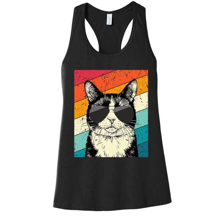 Tuxedo Cat With Sunglasses Cat Lovers Women's Racerback Tank