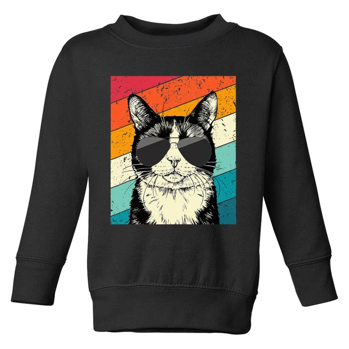 Tuxedo Cat With Sunglasses Cat Lovers Toddler Sweatshirt