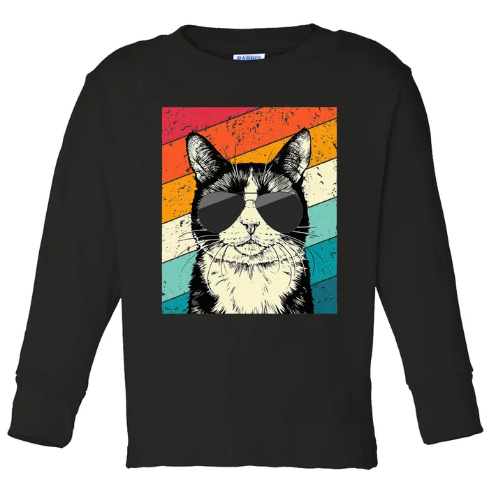 Tuxedo Cat With Sunglasses Cat Lovers Toddler Long Sleeve Shirt