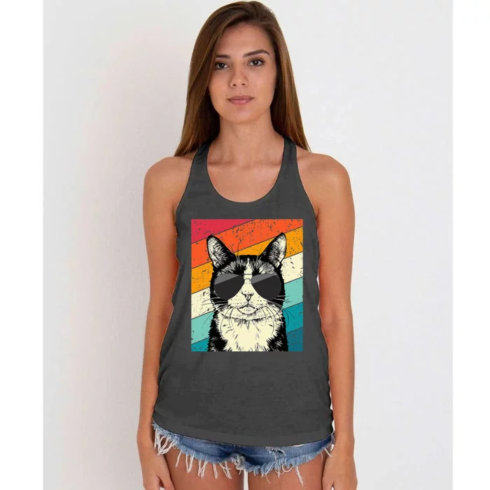 Tuxedo Cat With Sunglasses Cat Lovers Women's Knotted Racerback Tank