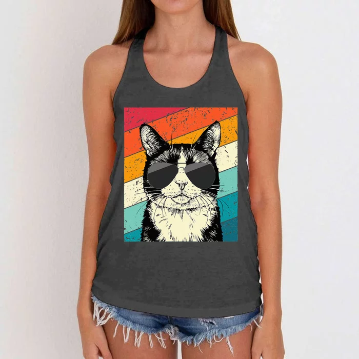 Tuxedo Cat With Sunglasses Cat Lovers Women's Knotted Racerback Tank