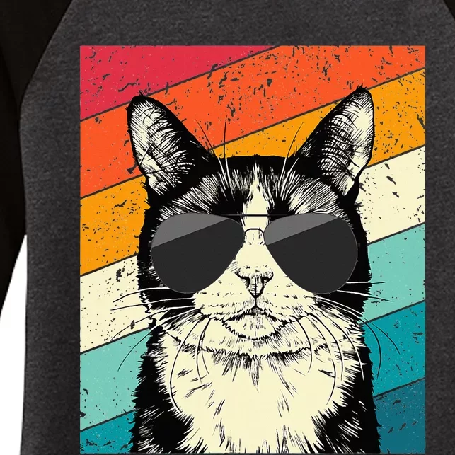 Tuxedo Cat With Sunglasses Cat Lovers Women's Tri-Blend 3/4-Sleeve Raglan Shirt