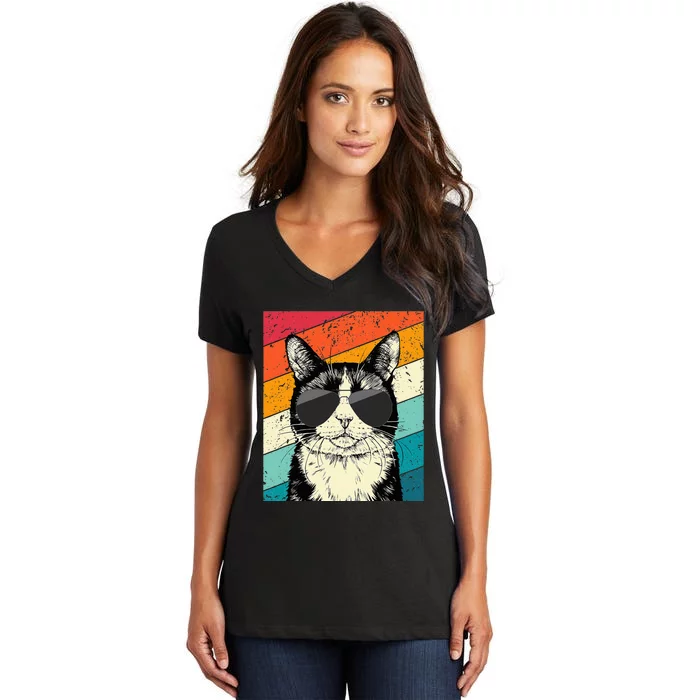 Tuxedo Cat With Sunglasses Cat Lovers Women's V-Neck T-Shirt