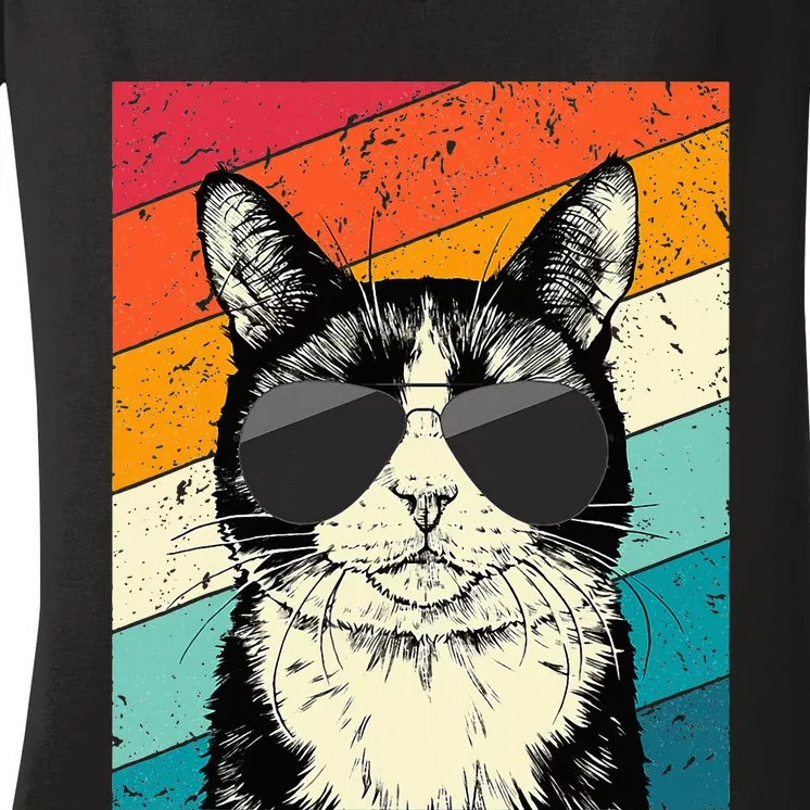 Tuxedo Cat With Sunglasses Cat Lovers Women's V-Neck T-Shirt