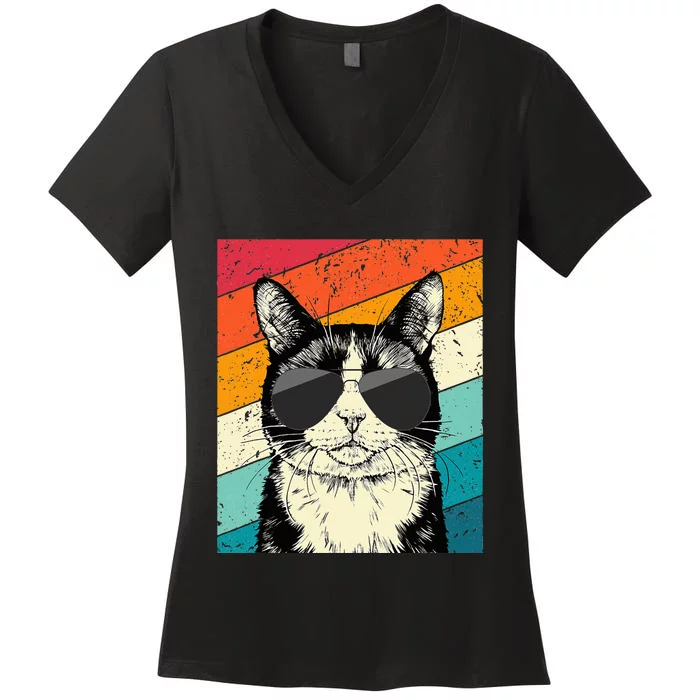 Tuxedo Cat With Sunglasses Cat Lovers Women's V-Neck T-Shirt