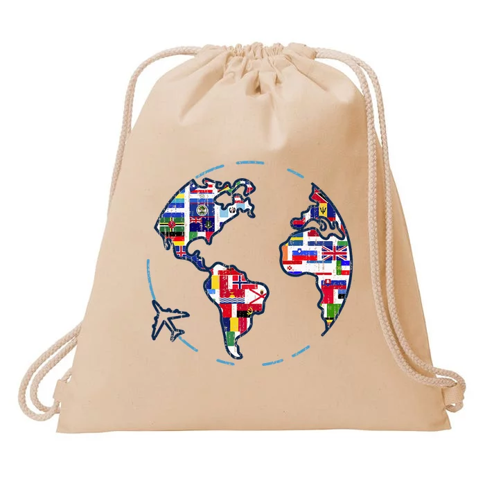 Traveler Countries World Flags International World Map Drawstring Bag