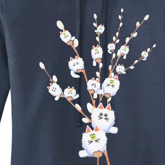 Tree Cat Willow Buds Flowers Tree Women's Pullover Hoodie