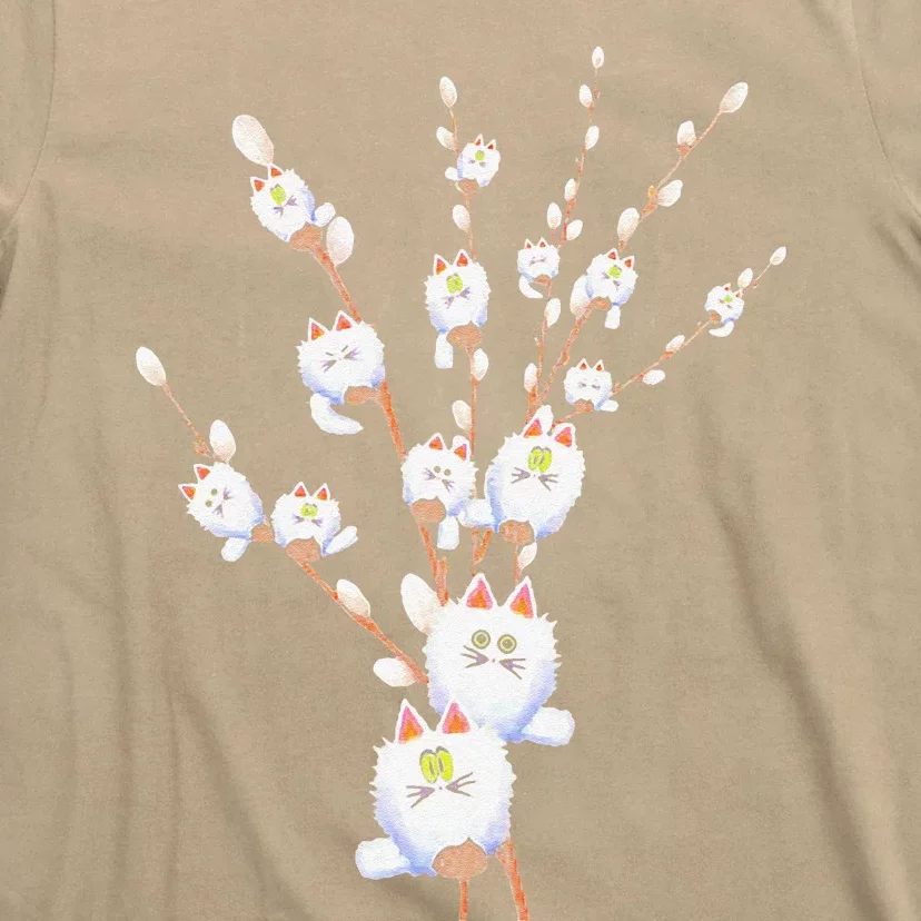 Tree Cat Willow Buds Flowers Tree T-Shirt