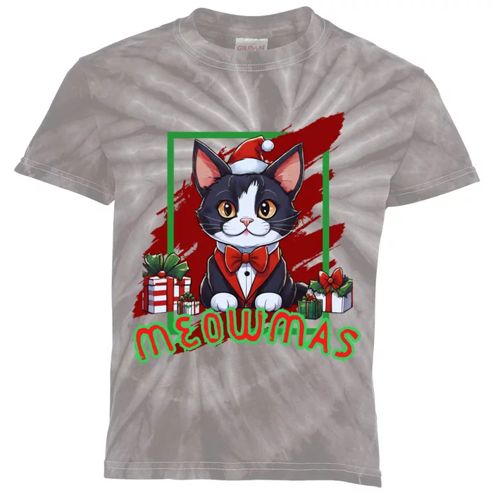 Tuxedo Cat With Christmas Gifts Meowmas. Kids Tie-Dye T-Shirt