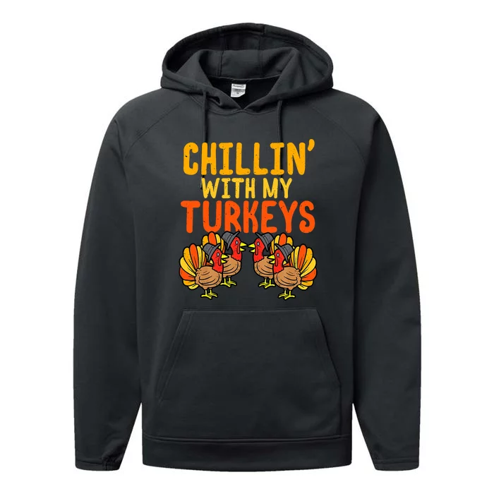 Thanksgiving Chillin With My Turkeys Funny Boys Performance Fleece Hoodie