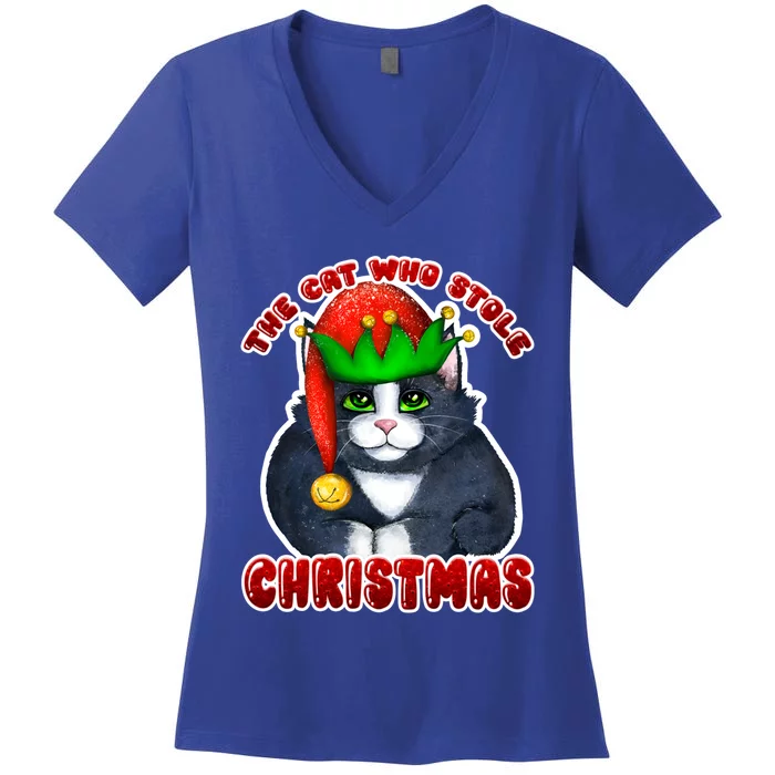 The Cat Who Stole Christmas Cat Merry Catmas Cool Gift Women's V-Neck T-Shirt