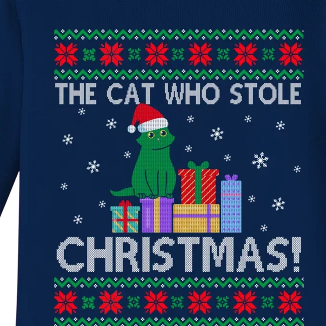 The Cat Who Stole Christmas Gift Funny Xmas Ugly Sweater Gift Baby Long Sleeve Bodysuit