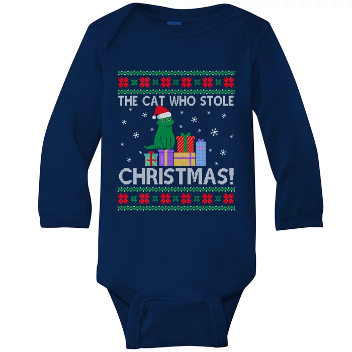 The Cat Who Stole Christmas Gift Funny Xmas Ugly Sweater Gift Baby Long Sleeve Bodysuit