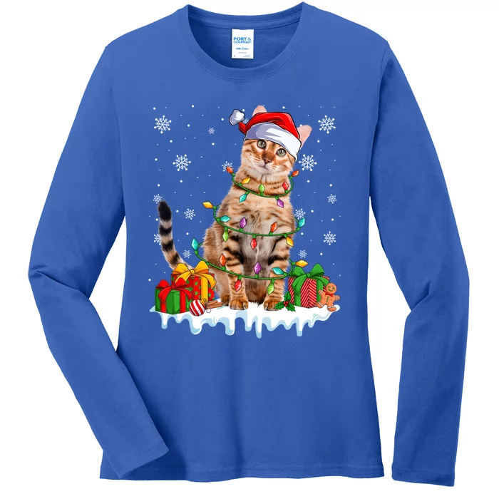 Toyger Cat Xmas Light Christmas Kitten Lover Great Gift Ladies Long Sleeve Shirt