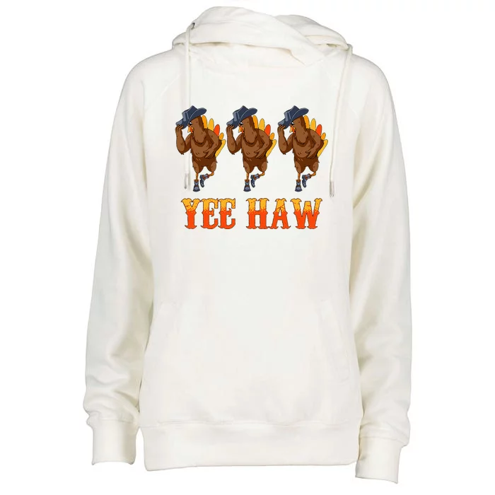 Turkey Cowboy Yeehaw Thanksgiving Day Rodeo Western Cowgirl Womens Funnel Neck Pullover Hood