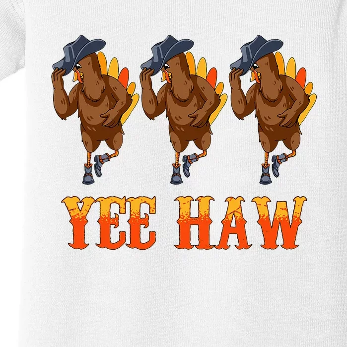 Turkey Cowboy Yeehaw Thanksgiving Day Rodeo Western Cowgirl Baby Bodysuit