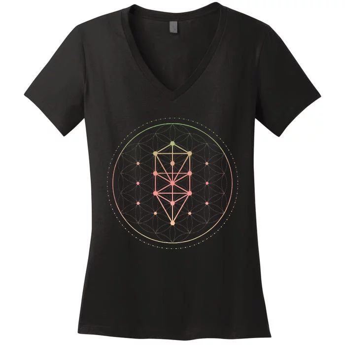 Trippy Cool Yoga Sacred Geometry Geometric Repeating Circles Women's V-Neck T-Shirt