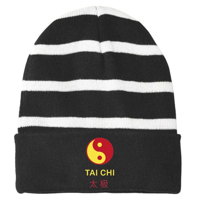 Tai Chi Yin Yang Striped Beanie with Solid Band