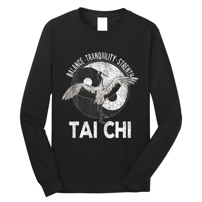 Tai Chi Yin Yang Crane Chinese Martial Arts Retro Vintage Long Sleeve Shirt