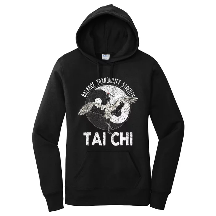 Tai Chi Yin Yang Crane Chinese Martial Arts Retro Vintage Women's Pullover Hoodie