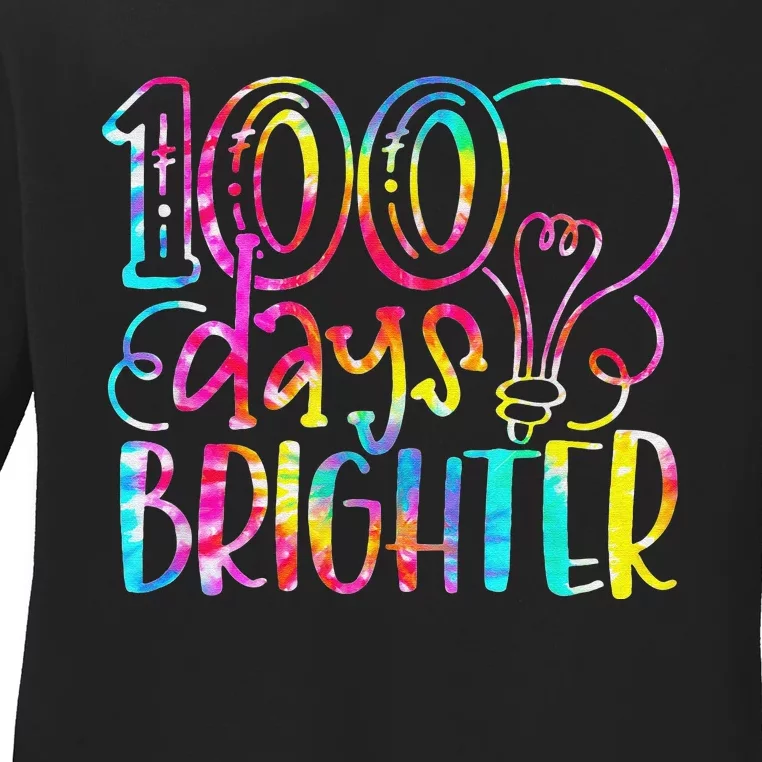 Tie Dye 100 Days Brighter Student Happy 100th Day Of School Ladies Long Sleeve Shirt