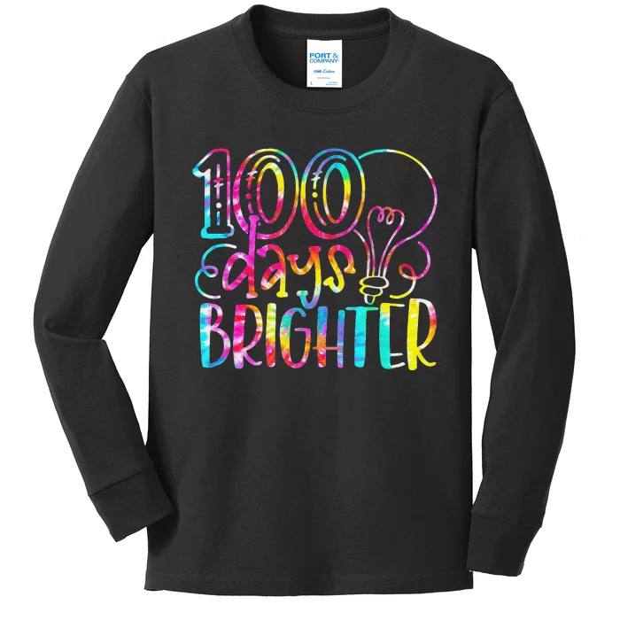 Tie Dye 100 Days Brighter Student Happy 100th Day Of School Kids Long Sleeve Shirt