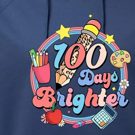 Tie Dye 100 Days Brighter Student Happy 100th Day Of School Gift Performance Fleece Hoodie