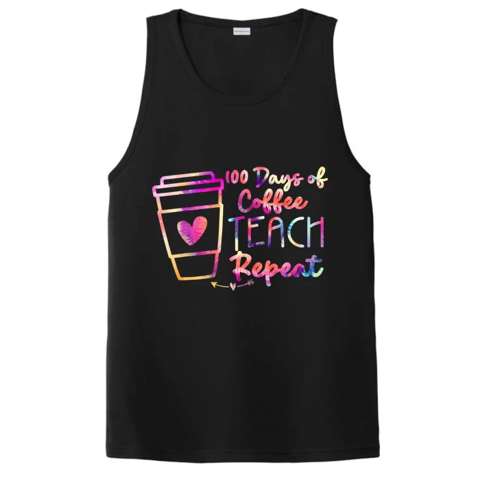 Tie Dye 100 Days Of Coffee Teach Repeat Teacher Coffee Gift Performance Tank