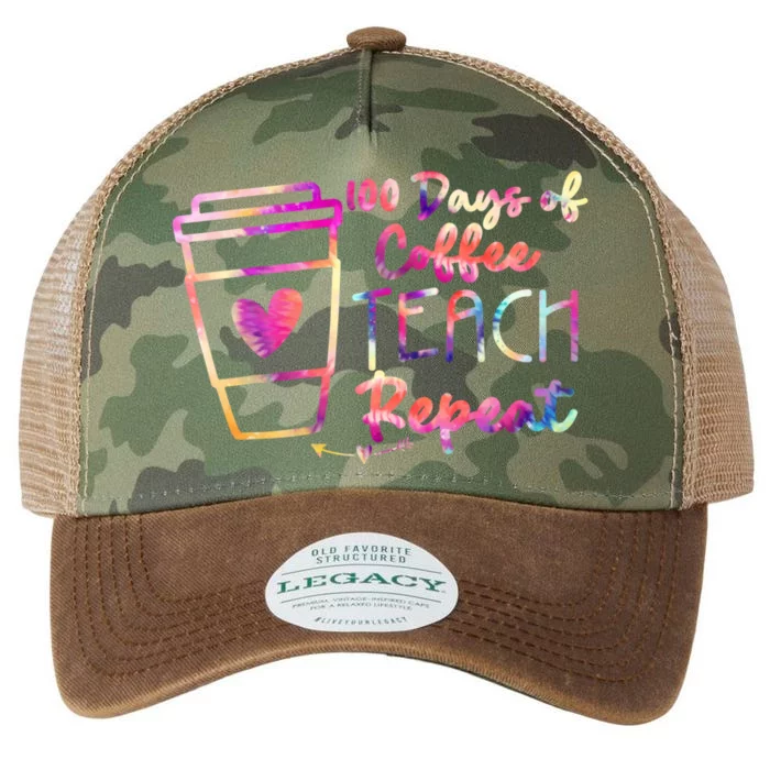 Tie Dye 100 Days Of Coffee Teach Repeat Teacher Coffee Great Gift Legacy Tie Dye Trucker Hat