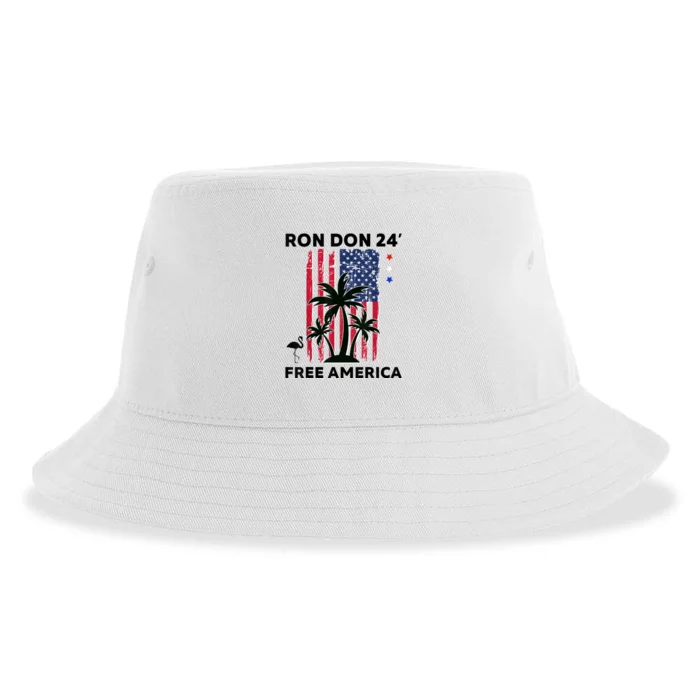 Trump Desantis 2024 Ron Don 24' American Flag Flamingo Stars Sustainable Bucket Hat