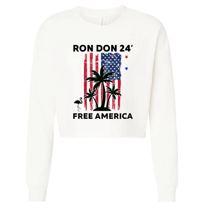 Trump Desantis 2024 Ron Don 24' American Flag Flamingo Stars Cropped Pullover Crew