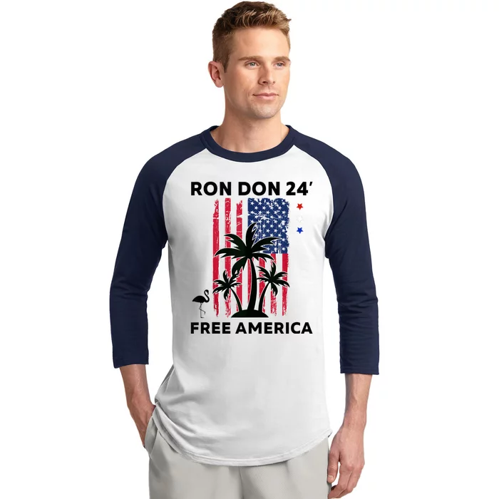 Trump DeSantis 2024 Ron Don 24 American Flag Flamingo Stars Baseball Sleeve Shirt