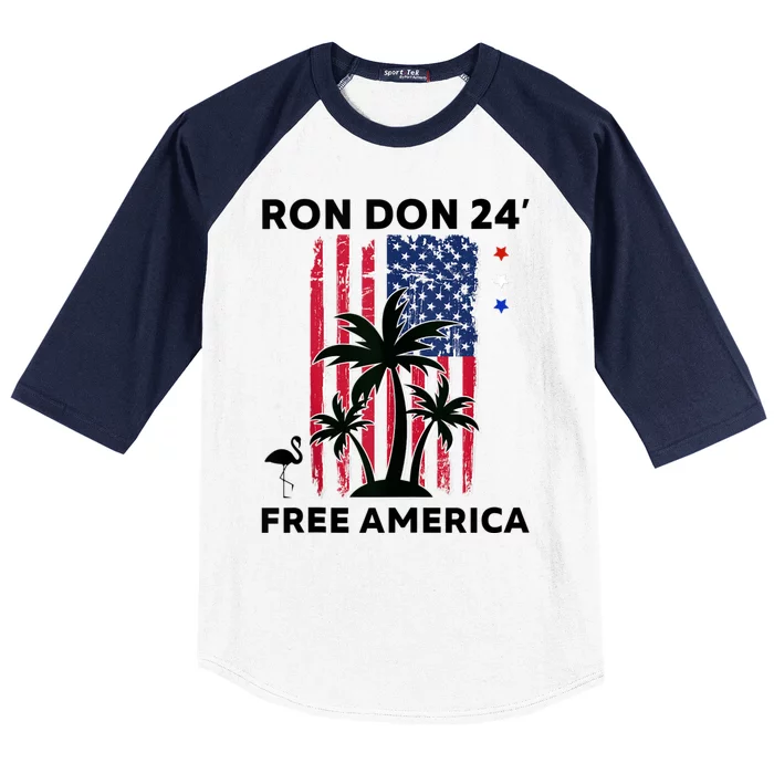 Trump DeSantis 2024 Ron Don 24 American Flag Flamingo Stars Baseball Sleeve Shirt