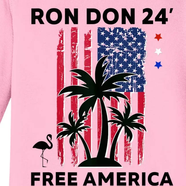 Trump DeSantis 2024 Ron Don 24 American Flag Flamingo Stars Baby Long Sleeve Bodysuit