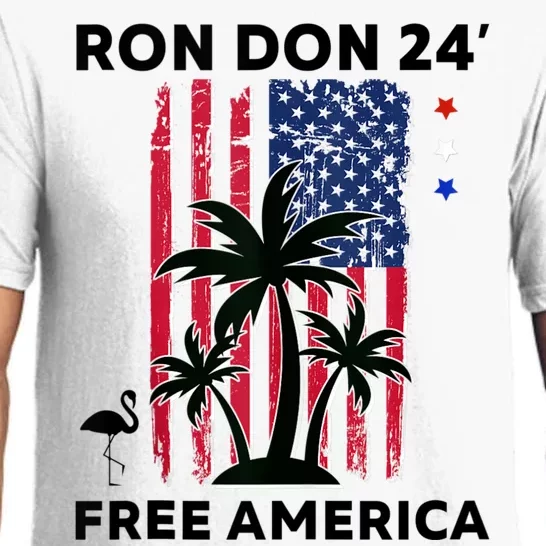 Trump DeSantis 2024 Ron Don 24 American Flag Flamingo Stars Pajama Set