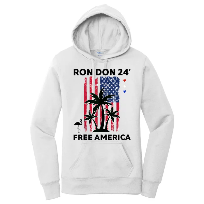 Trump DeSantis 2024 Ron Don 24 American Flag Flamingo Stars Women's Pullover Hoodie