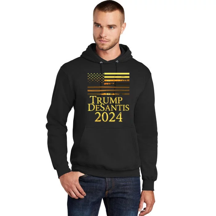 Trump DeSantis 2024 American Flag Vintage Distressed Sunset Tall Hoodie