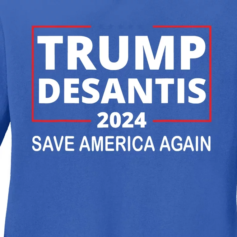 Trump Desantis 2024 Save America Again Republican Election Ladies Long Sleeve Shirt