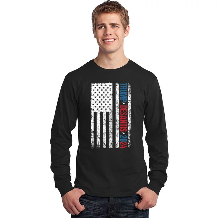 Trump Desantis 2024 American Flag Tall Long Sleeve T-Shirt