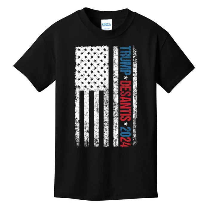 Trump Desantis 2024 American Flag Kids T-Shirt