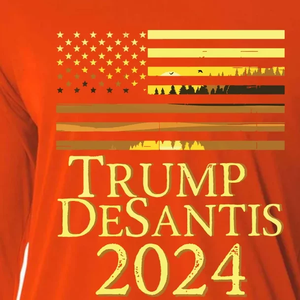 Trump Desantis 2024 American Flag Vintage Distressed Sunset Cooling Performance Long Sleeve Crew