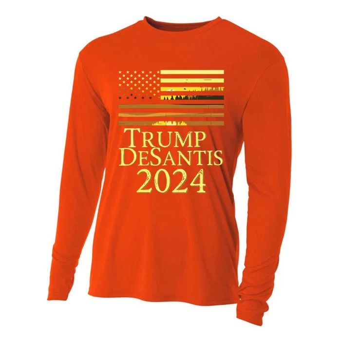 Trump Desantis 2024 American Flag Vintage Distressed Sunset Cooling Performance Long Sleeve Crew