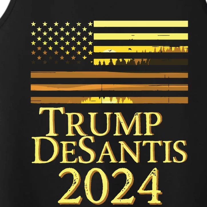 Trump Desantis 2024 American Flag Vintage Distressed Sunset Performance Tank