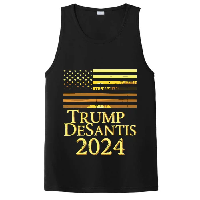 Trump Desantis 2024 American Flag Vintage Distressed Sunset Performance Tank