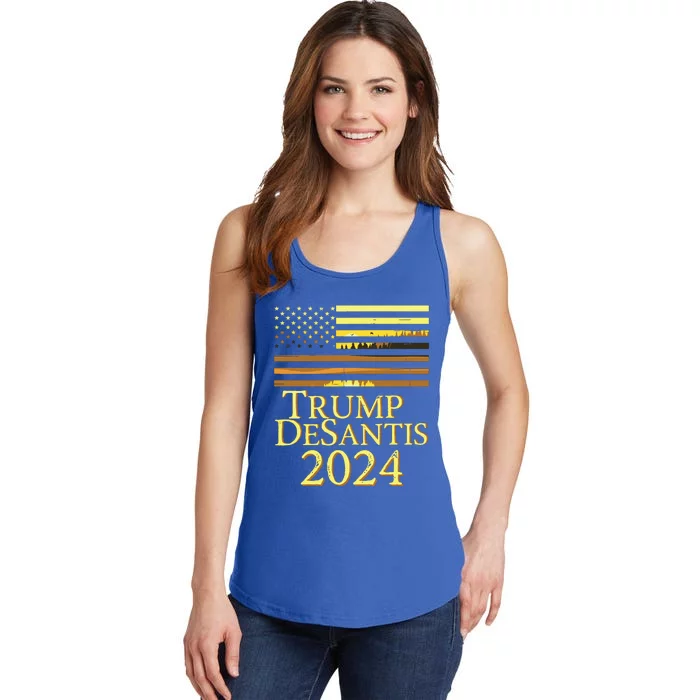 Trump Desantis 2024 American Flag Vintage Distressed Sunset Ladies Essential Tank